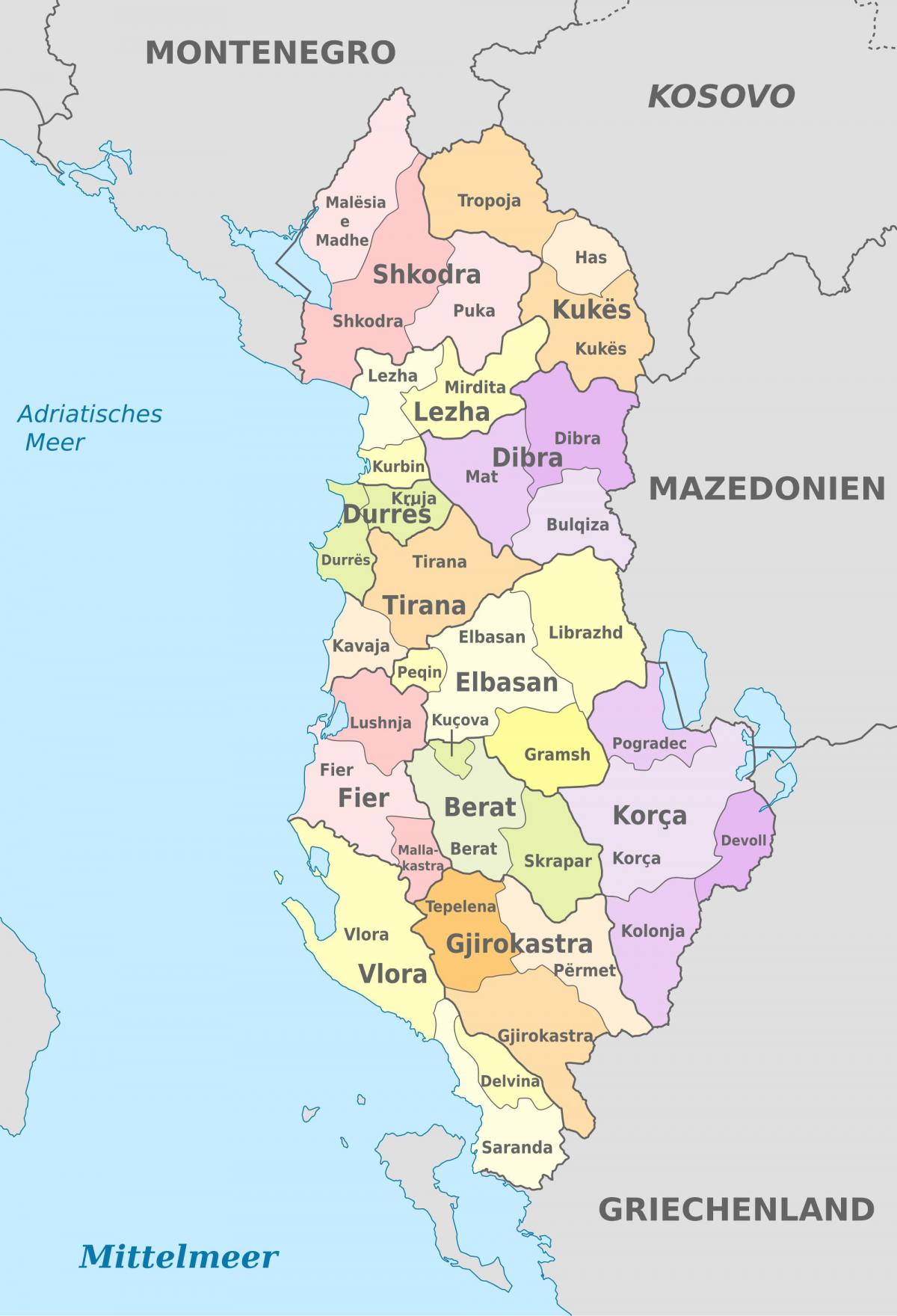 carte de l'Albanie politique
