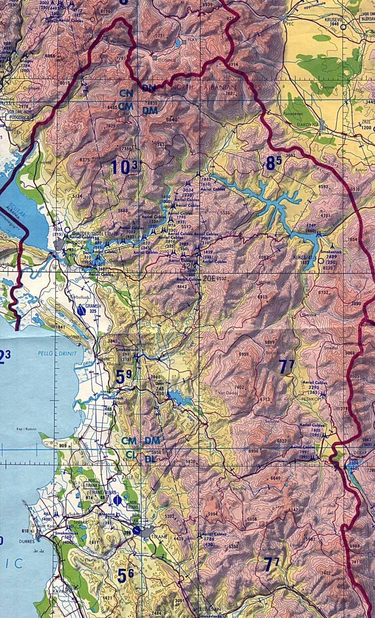 carte topographique de l'Albanie