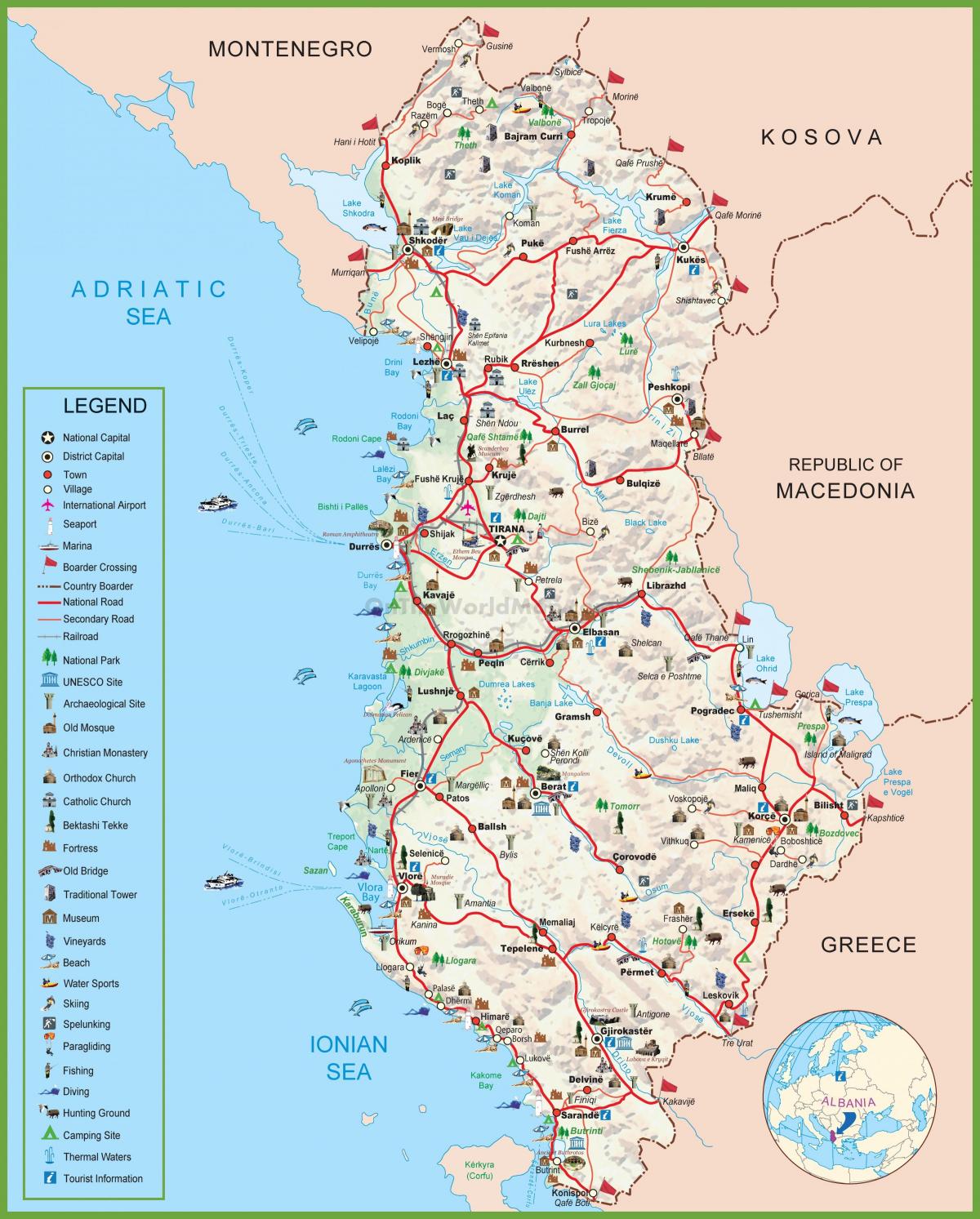 carte de l'Albanie touristique