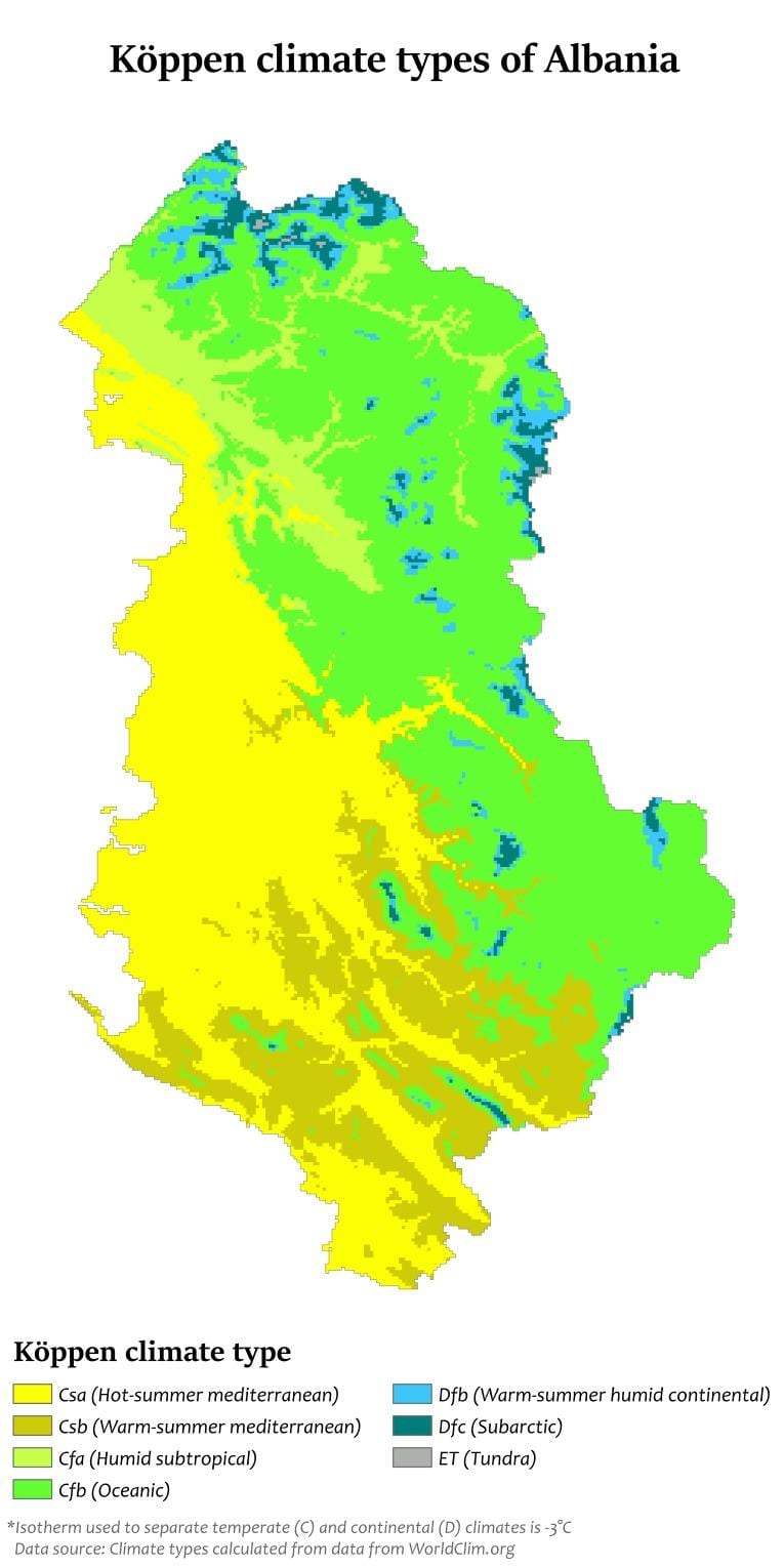 carte de l'Albanie climat