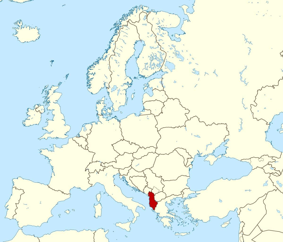 carte du monde montrant l'Albanie