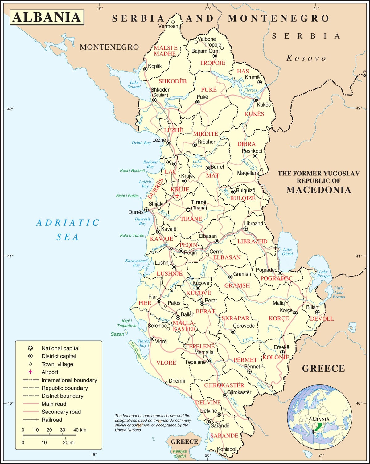 carte de l'Albanie avec les villes
