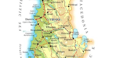Carte de la carte physique de l'Albanie